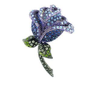 Purple on Silver Plated Beautiful Rose Brooch Jewelry
