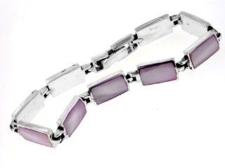Sterling Silver Pink Mother Of Pearl MOP Shell Inlay Bracelet Jewelry