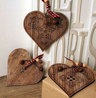 vintage wood heart decoration set of three by möa design