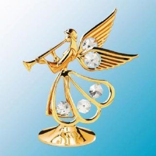 24k Gold Plated Angel with Trumpet Free Standing   Clear   Swarovski Crystal   Nativity Figurine Sets