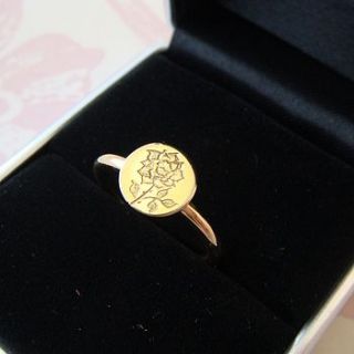 gold engraved rose ring by heather scott jewellery
