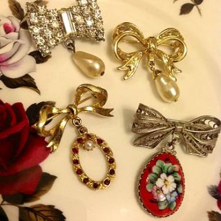 vintage bow brooches by once upon a tea cup