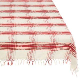 Mahogany Holly Rectangle Jacquard Tablecloth, 60 by 120 Inch, White Plaid with Lurex Strips and Red Plaid   Tablecloth Christmas