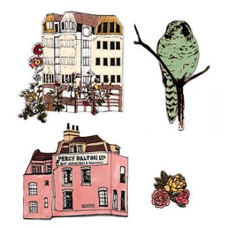 houses rose and owl magnet set by sian zeng