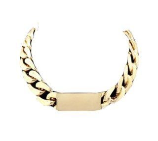 GOLD ID TAG NECKLACE THICK CHUNKY CURB COLLAR CHOKER CHAIN LINK WOMENS JEWELRY(WP B336) Jewelry