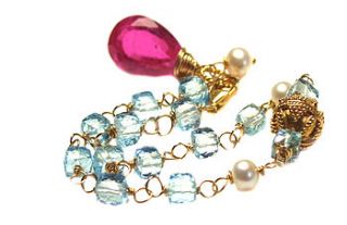 blue topaz and pink tourmaline gold bracelet by prisha jewels