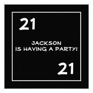 Male 21st Birthday Party Simple Black & White Custom Invitation 