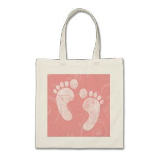 Pink/White Baby Footprints Canvas Bags