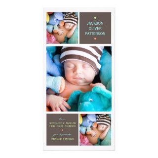 Modern Trio Photo Baby Boy Birth Announcement Picture Card
