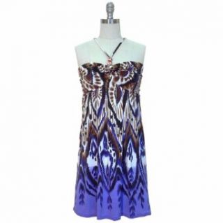 Luxury Divas Purple Multi Color Boho Printed Halter Summer Dress Size Medium