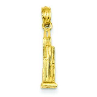 14K Yellow Gold 3D  Tower Charm Chicago Pendant Jewelry