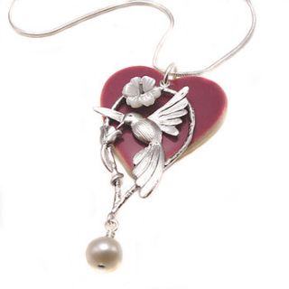 ceramic heart hummingbird pendant by eve&fox