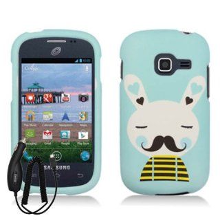SAMSUNG GALAXY CENTURA S738C DISCOVER S730G BLUE CARTOON BUNNY RABBIT MUSTACHE COVER HARD CASE + FREE CAR CHARGER from [ACCESSORY ARENA] Cell Phones & Accessories