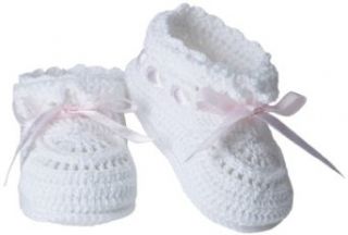 Jefferies Socks Baby Girls Infant Hand Crochet Bootie, White/Pink, Newborn Clothing