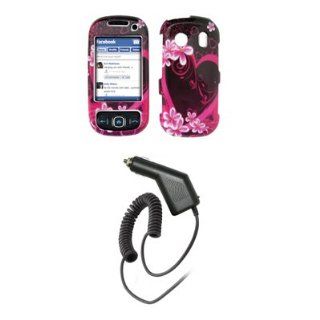 Samsung Seek M350   Premium Purple and Pink Hearts and Flowers Design Snap On Cover Hard Case Cell Phone Protector + Rapid Car Charger for Samsung Seek M350  Players & Accessories