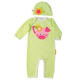 peggy the pig appliqué playsuit and hat set by olive&moss