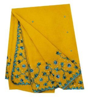 Curtain Drape Vintage Fabric Women Wrap Dress Saree Georgette Embroidered Work Craft Fabric Indian Orange Sari Antique