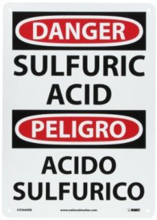 NMC ESD668RB Bilingual OSHA Sign, Legend "DANGER   SULFURIC ACID", 10" Length x 14" Height, Rigid Plastic, Black/Red on White Industrial Warning Signs