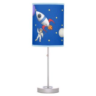 Cute Space Walk Astronaut and Rocketship Table Lamp