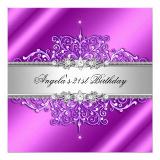 21st Birthday Party Purple Pink Silver Jewel Image Custom Invitations