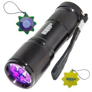 HQRP 365 nM 9 UV LED Ultraviolet Inspection / Detection / Identification Flashlight Blacklight for Document / Forgery Analysis, Currency / Bill Verification + HQRP UV Meter Black Light Flashlights
