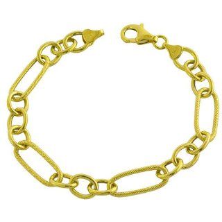 14 Karat Yellow Gold Polished/textured Oval Link Charm Bracelet Jewelry