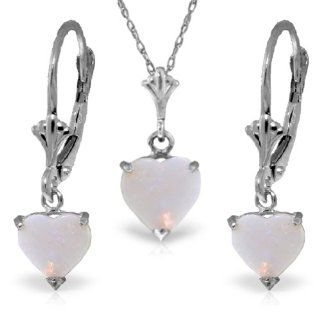 14K White Gold Jewelry Set   Necklace and Earrings w/ Natural Heart shaped Opals Jewelry