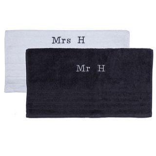set of two personalised embroidered towels by stitched by merci maman