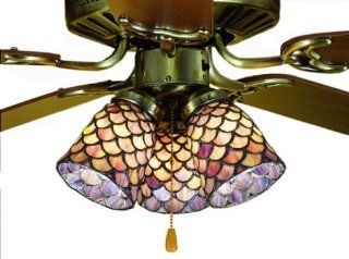 Burgundy Fish Scale Tiffany Stained Glass Ceiling Fan 52 Inches Width    