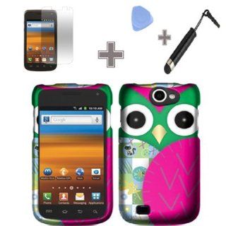 Rubberized Black Green Purple Silver Owl Eyes Snap on Design Case Hard Case Skin Cover Faceplate with Screen Protector, Case Opener and Stylus Pen for Samsung Exhibit II 4G / T679 / T Mobile Cell Phones & Accessories