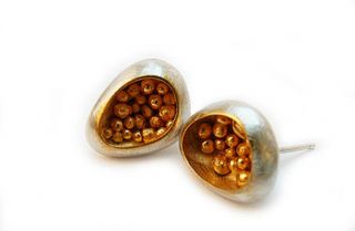 handmade silver studs with gold granulation by sonja bessant jewellery