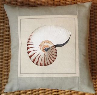 hand painted nautilus shell cushion by edwina cooper designs