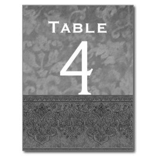 Gray and White Damask Wedding Table Number Card Post Card
