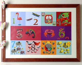 one to ten numbers and animals poster by flaming imp