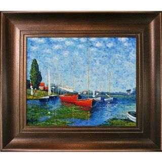 Art MON1022 FR 365G20X24 Claude Monet Red Boats at Argenteuil Painting with Da Vinci Aged Auburn Finish   Oil Paintings