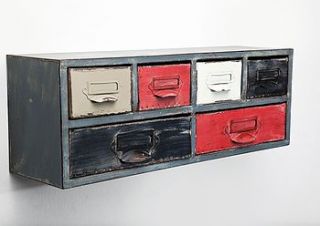 industrial six drawer wall shelf by i love retro
