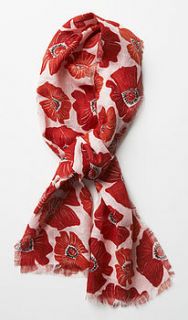 100% irish linen hand printed scarf poppy by trisha needham