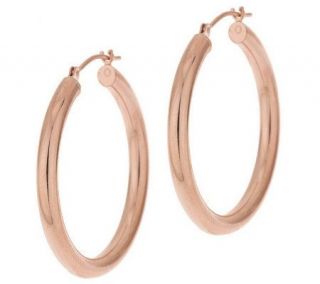 1 1/8 Polished Tube Hoop Earrings 14K Gold —