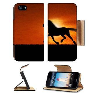 Horse Sillouhette Gallopping Through Field Apple iPhone 5 Flip Cover Case with Card Holder Customized Made to Order Support Ready Premium Deluxe Pu Leather 5 3/16 inch (132mm) x 2 11/16 inch (68mm) x 9/16 inch (14mm) msd iPhone 5 Professional Cases Touch I