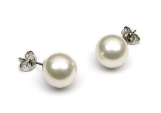 14K white Gold 9 9.5mm Akoya Cultured Pearl Stud Earrings Jewelry