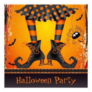 Funky Whimsical Witch Legs Halloween Party Invites