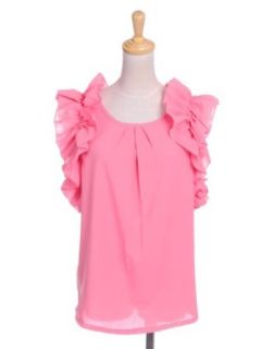 Anna Kaci S/M Fit Carnation Pink Flouncey Layered Ruffle Sleeve Front Pleat Top