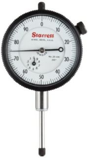 Starrett 25 441J Dial Indicator, 0.375" Stem Dia., Lug on Center Back, White Dial, 0 100 Reading, 0 1" Range, 0.001" Graduation