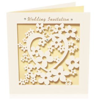 pack of six heart laser cut wedding invitations by pink pineapple