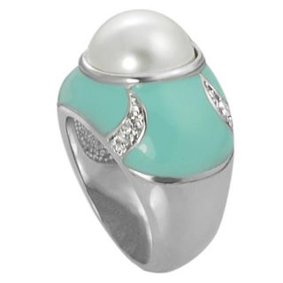 Journee Collection Silvertone CZ, Faux Pearl and Turquoise Epoxy Ring Journee Collection Cubic Zirconia Rings