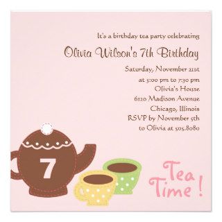 Tea Party   Girl Birthday Invitation Custom Invite