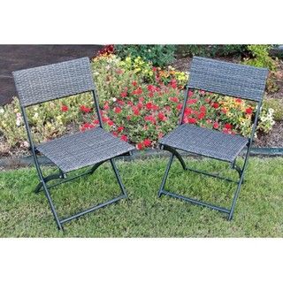 Antique Resin Wicker Folding Chairs (Set of 2) Bistro Sets