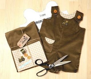 make and sew baby tractor dungarees kit by little dress kits