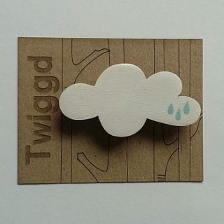 rain cloud wooden brooch by twiggd