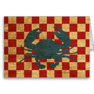 Blue Crab on Rustic Red Check Greeting Card
